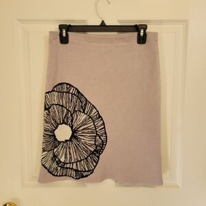 Anne Klein Gray Sweater Skirt Cotton Blend Pull-On Grey Floral Winter Skirt Sz M